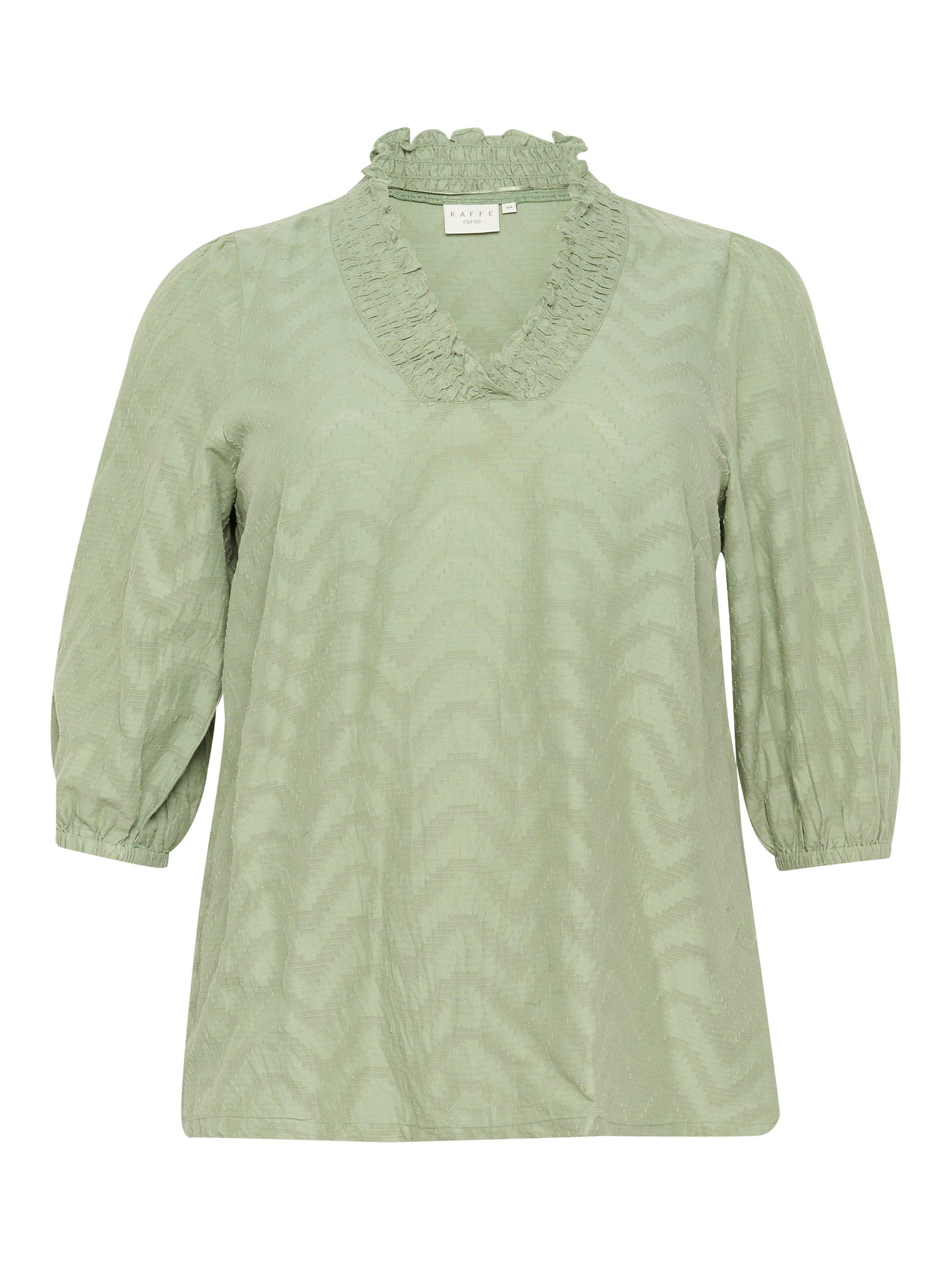 Product image 5 of 6, which shows KAFFE Curve Vitana Frill V-Neck Top, Oil Green, 20