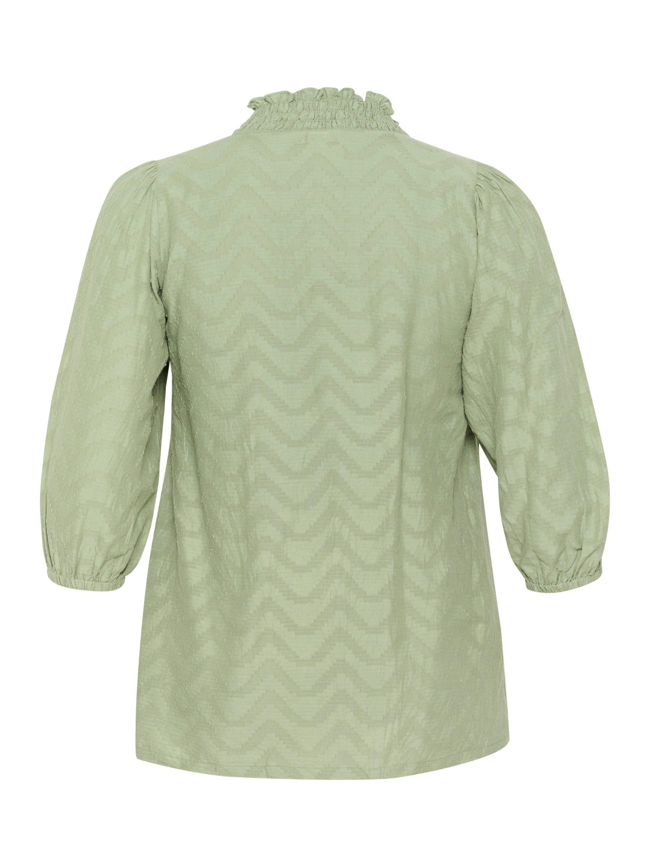 Product image 6 of 6, which shows KAFFE Curve Vitana Frill V-Neck Top, Oil Green, 20