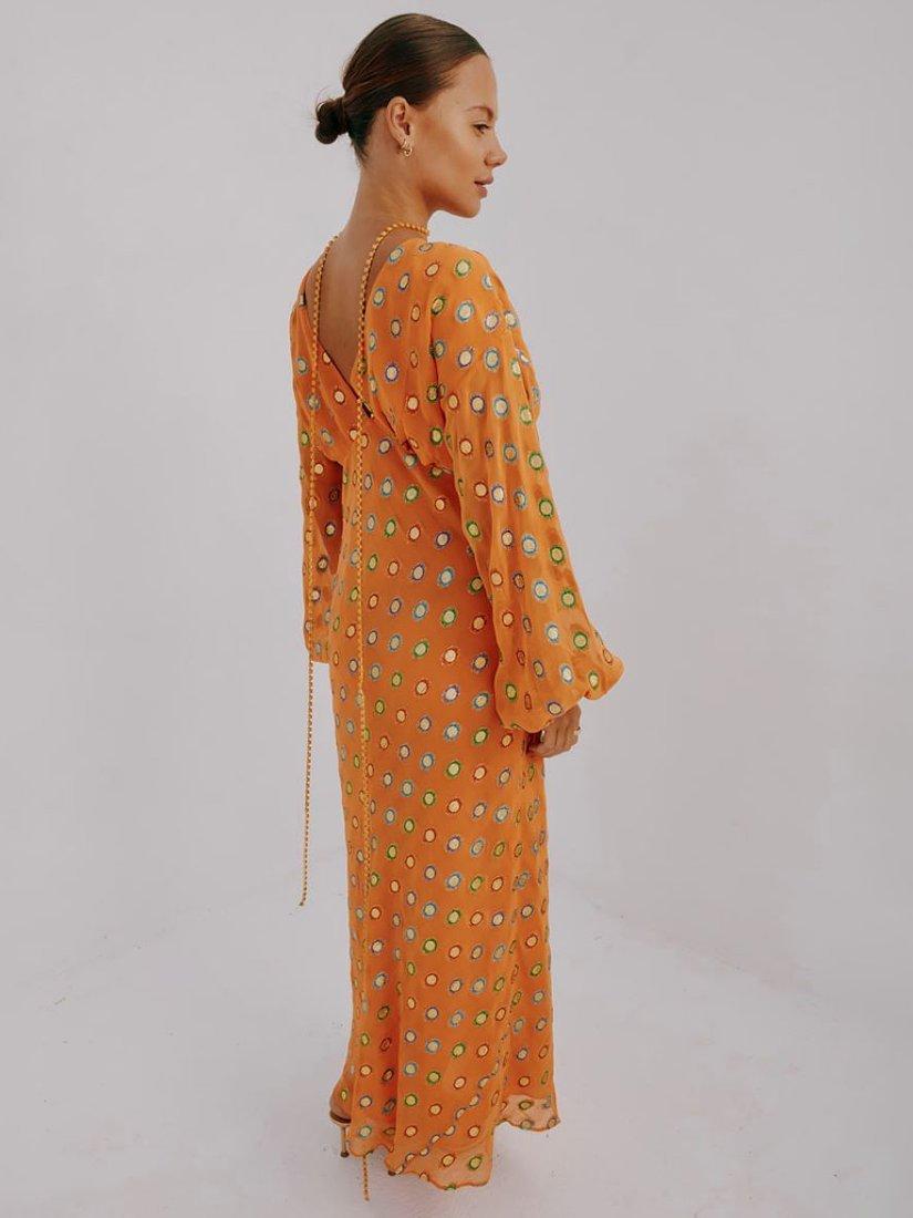 Product image 2 of 5, which shows Never Fully Dressed Coral Foil Maxi Dress, Coral, 6