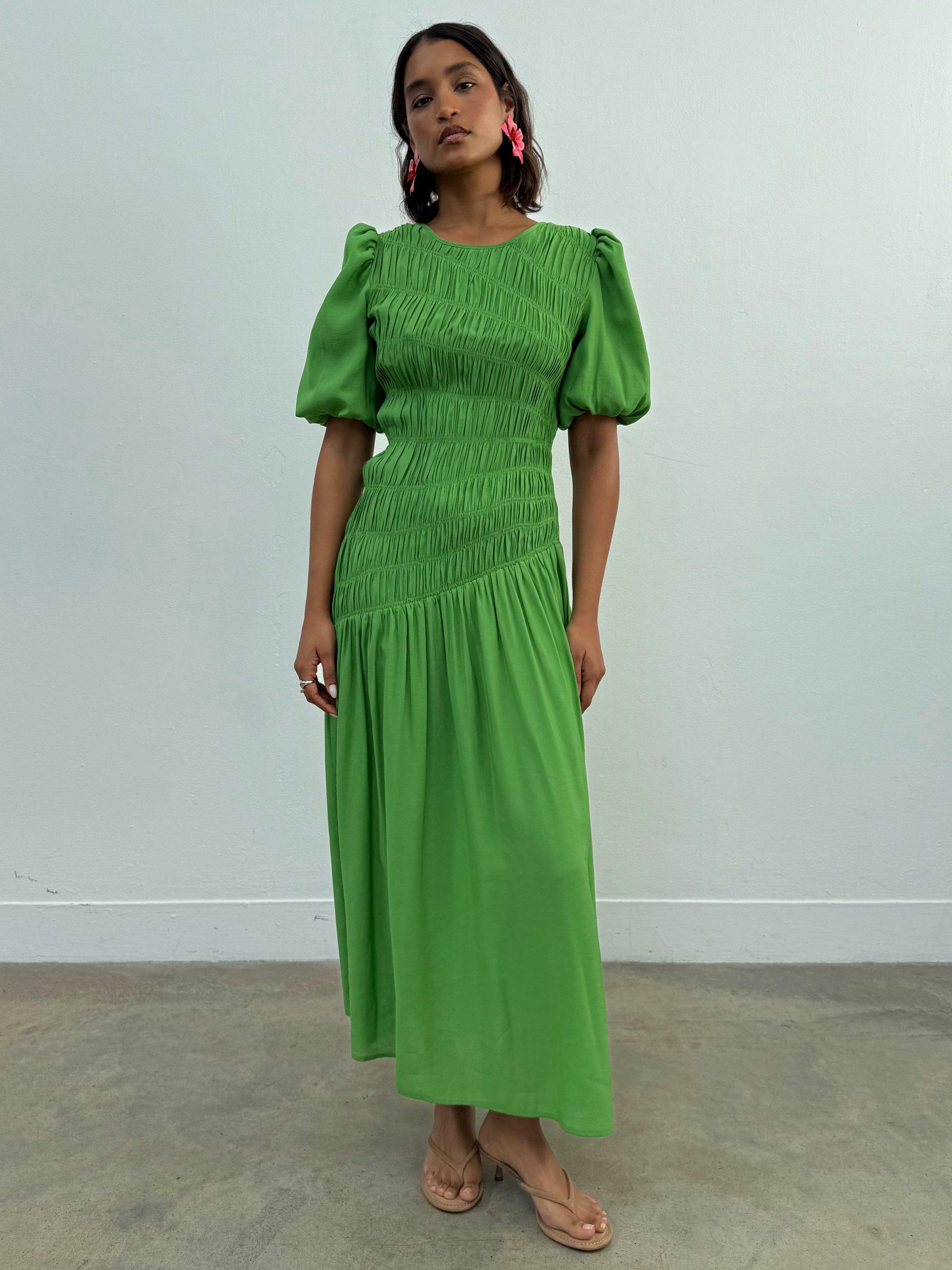Product image 1 of 6, which shows Never Fully Dressed Shirred Bodice Maxi Dress, Green, 6