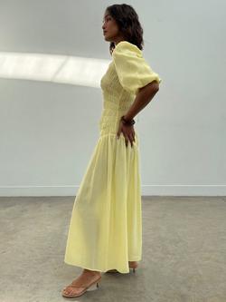 Never Fully Dressed Nara Shirred Maxi Dress, Butter Yellow - view 2, Butter Yellow