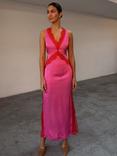 Never Fully Dressed Lace Contrast Maxi Dress, Pink/Red