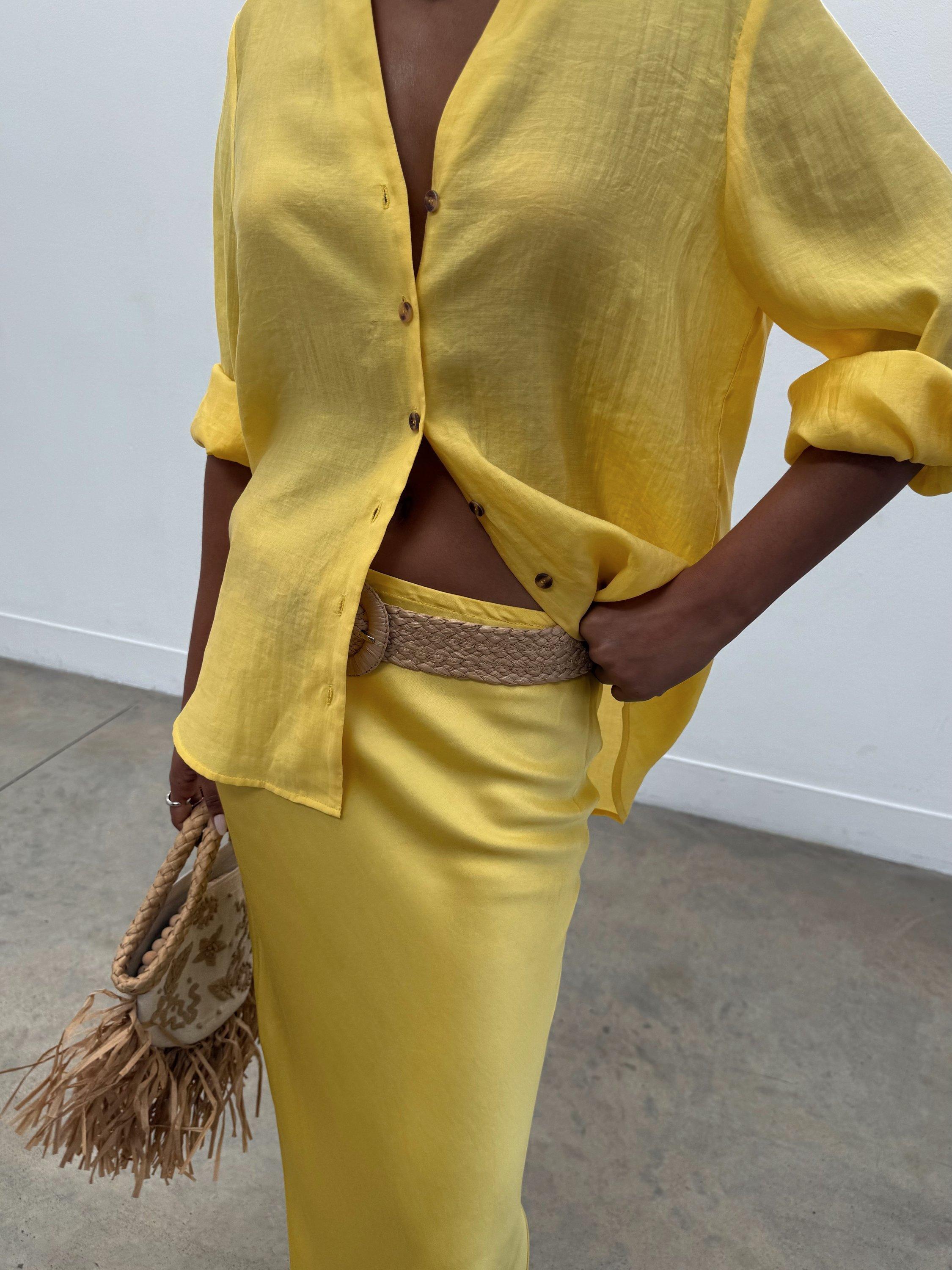 Product image 1 of 5, which shows Never Fully Dressed Miley Semi Sheer Shirt, Yellow, 6