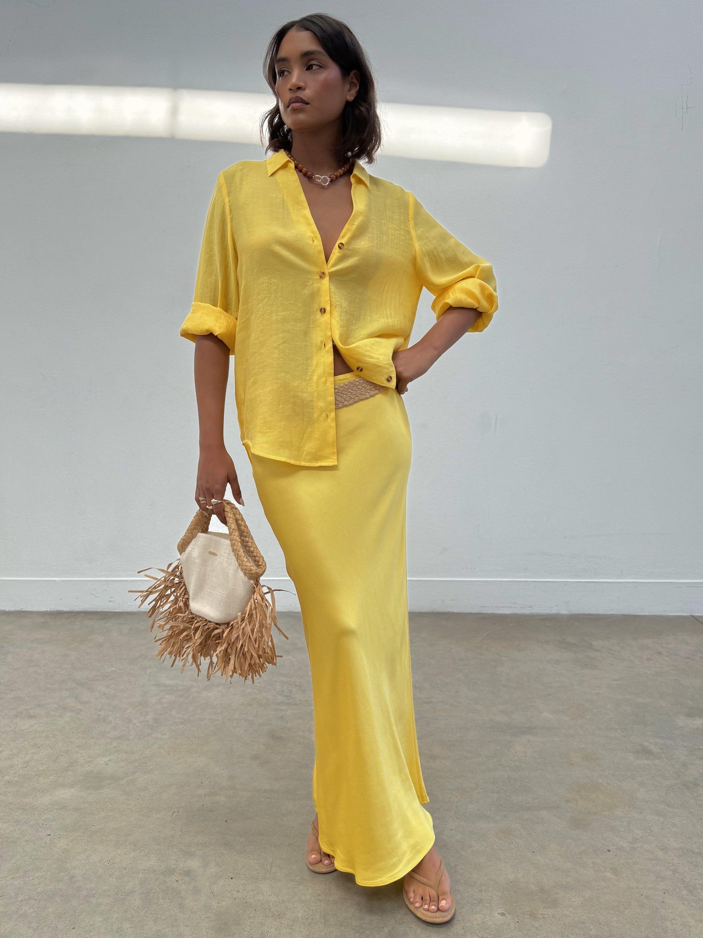 Product image 4 of 5, which shows Never Fully Dressed Miley Semi Sheer Shirt, Yellow, 6