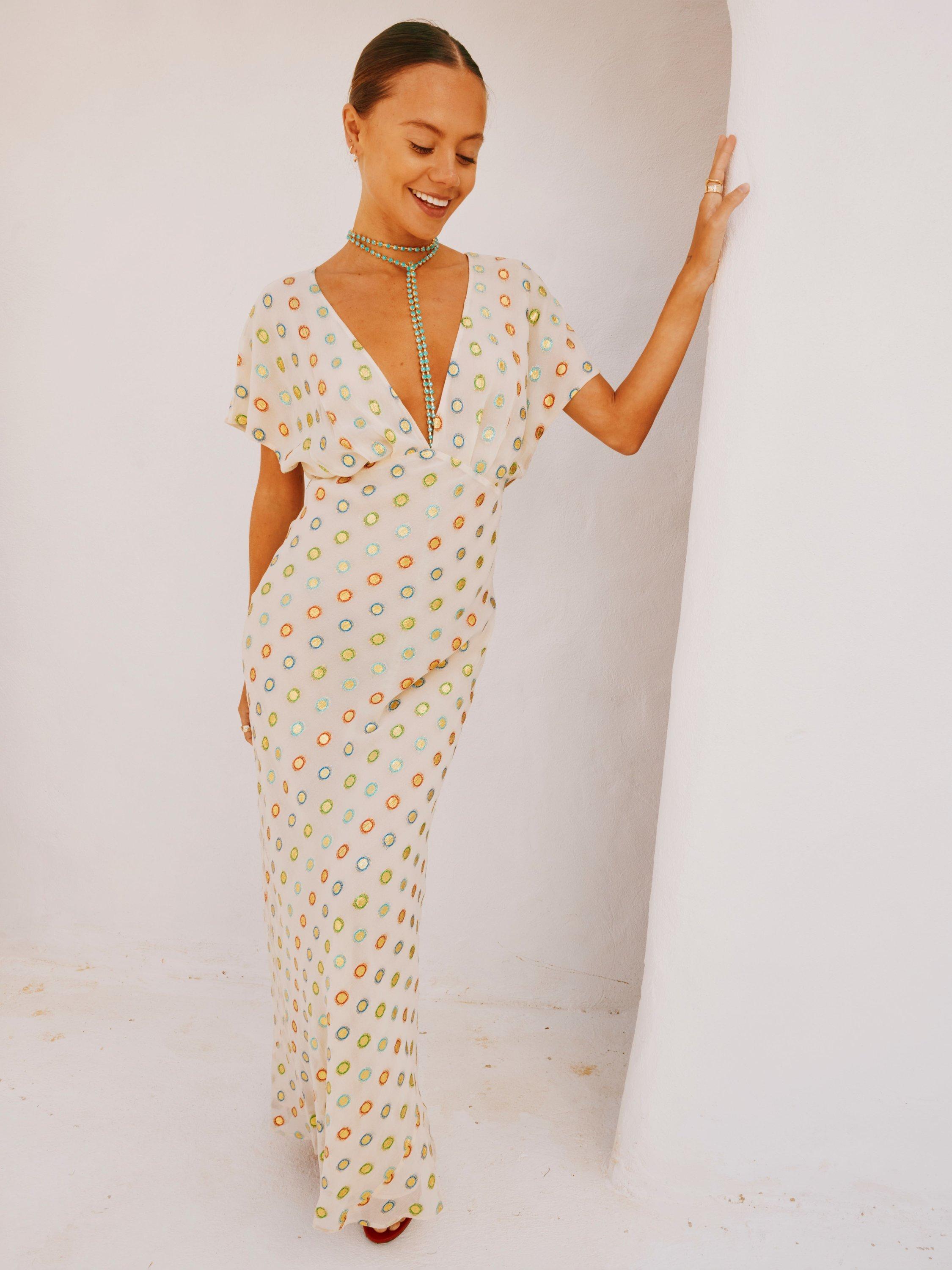 Never Fully Dressed Elodie Foil Maxi Dress, Cream/Multi