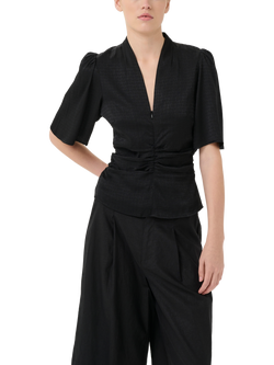 Gestuz Bianca Fitted V-Neck Blouse, Black, Black