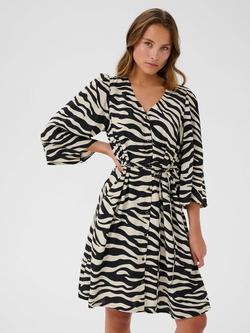 KAFFE Pedra Zebra Print Dress, Natural/Multi - view 2, Natural/Multi