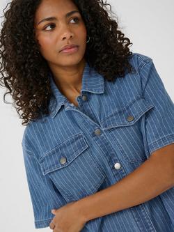 KAFFE Reece Stripe Denim Mini Shirt Dress, Mid Blue - view 2, Mid Blue