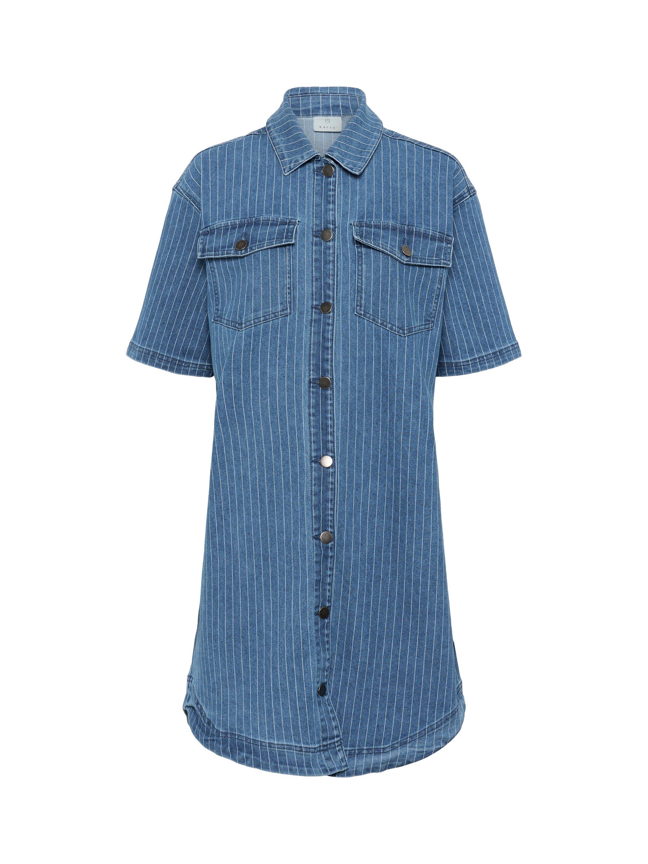 Product image 3 of 4, which shows KAFFE Reece Stripe Denim Mini Shirt Dress, Mid Blue, 10