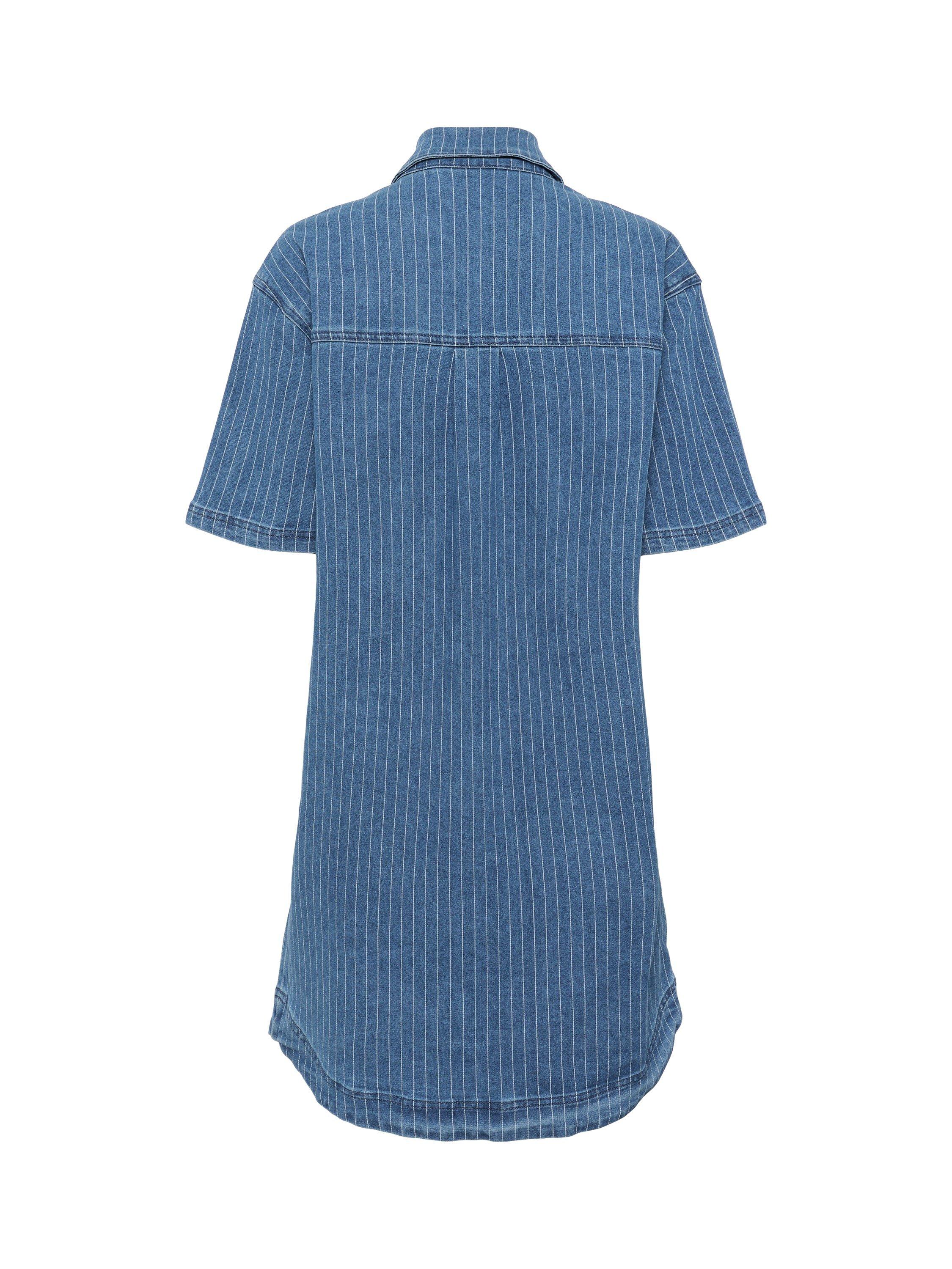 Product image 4 of 4, which shows KAFFE Reece Stripe Denim Mini Shirt Dress, Mid Blue, 10