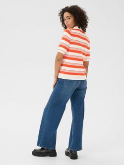 KAFFE Lizza Stripe Short Sleeve Jumper, Red/Multi - view 2, Red/Multi