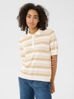 KAFFE Lizza Stripe Short Sleeve Jumper, Beige/Multi, Beige/Multi