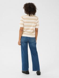 KAFFE Lizza Stripe Short Sleeve Jumper, Beige/Multi - view 2, Beige/Multi