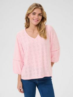KAFFE Tyra Broderie Anglaise Top, Mid Pink