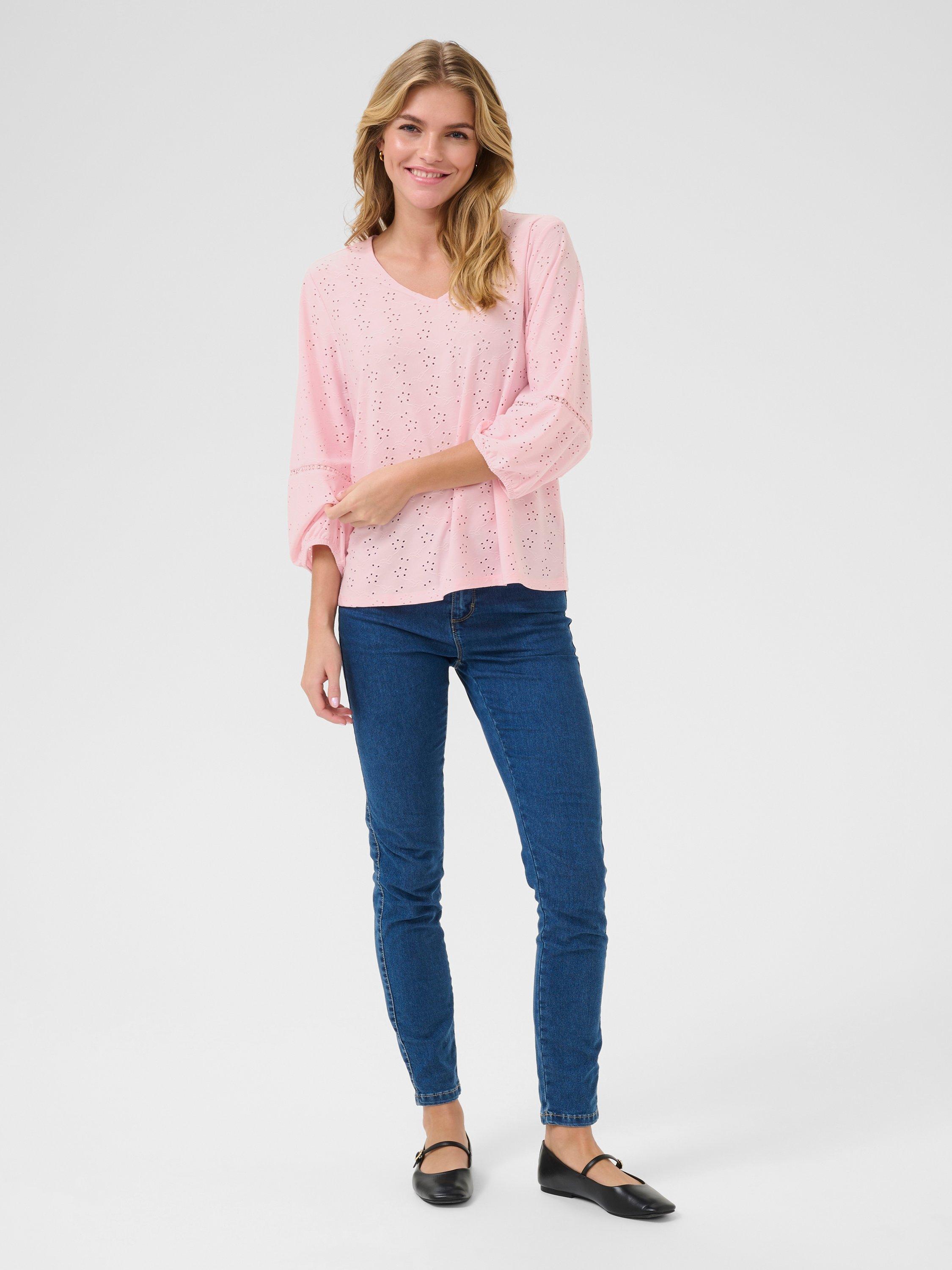 Product image 3 of 5, which shows KAFFE Tyra Broderie Anglaise Top, Mid Pink, XS