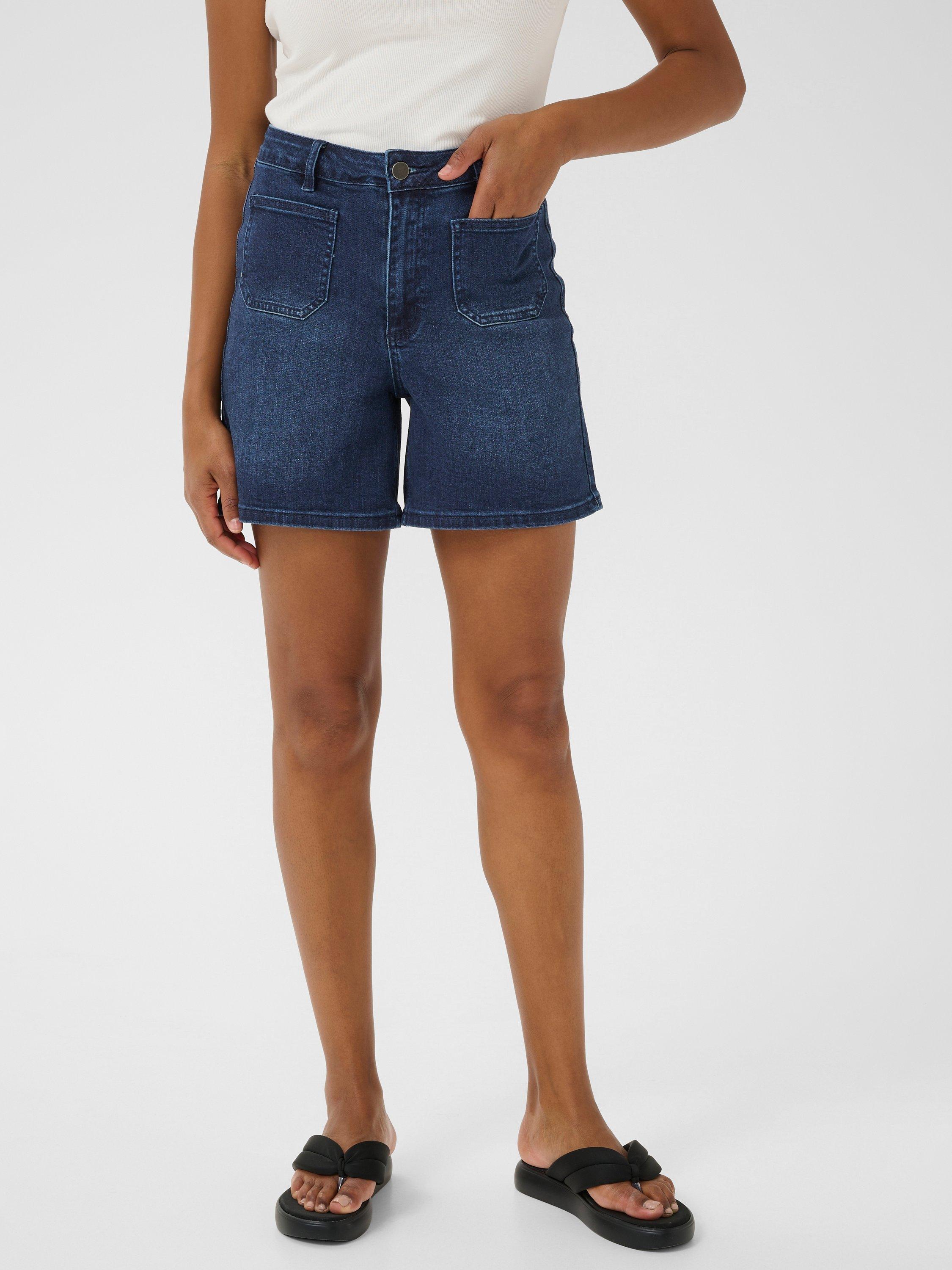 Product image 1 of 5, which shows KAFFE Karla High Waist Denim Shorts, Mid Blue, 10
