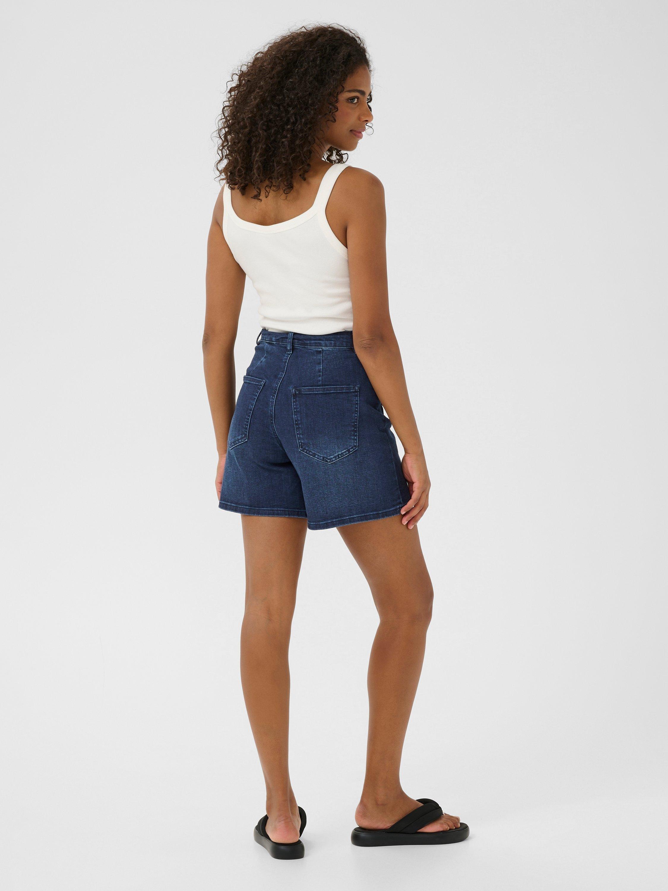 Product image 2 of 5, which shows KAFFE Karla High Waist Denim Shorts, Mid Blue, 10