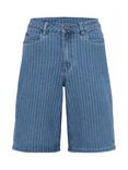 KAFFE Reece Stripe High Waist Denim Bermuda Shorts, Mid Blue