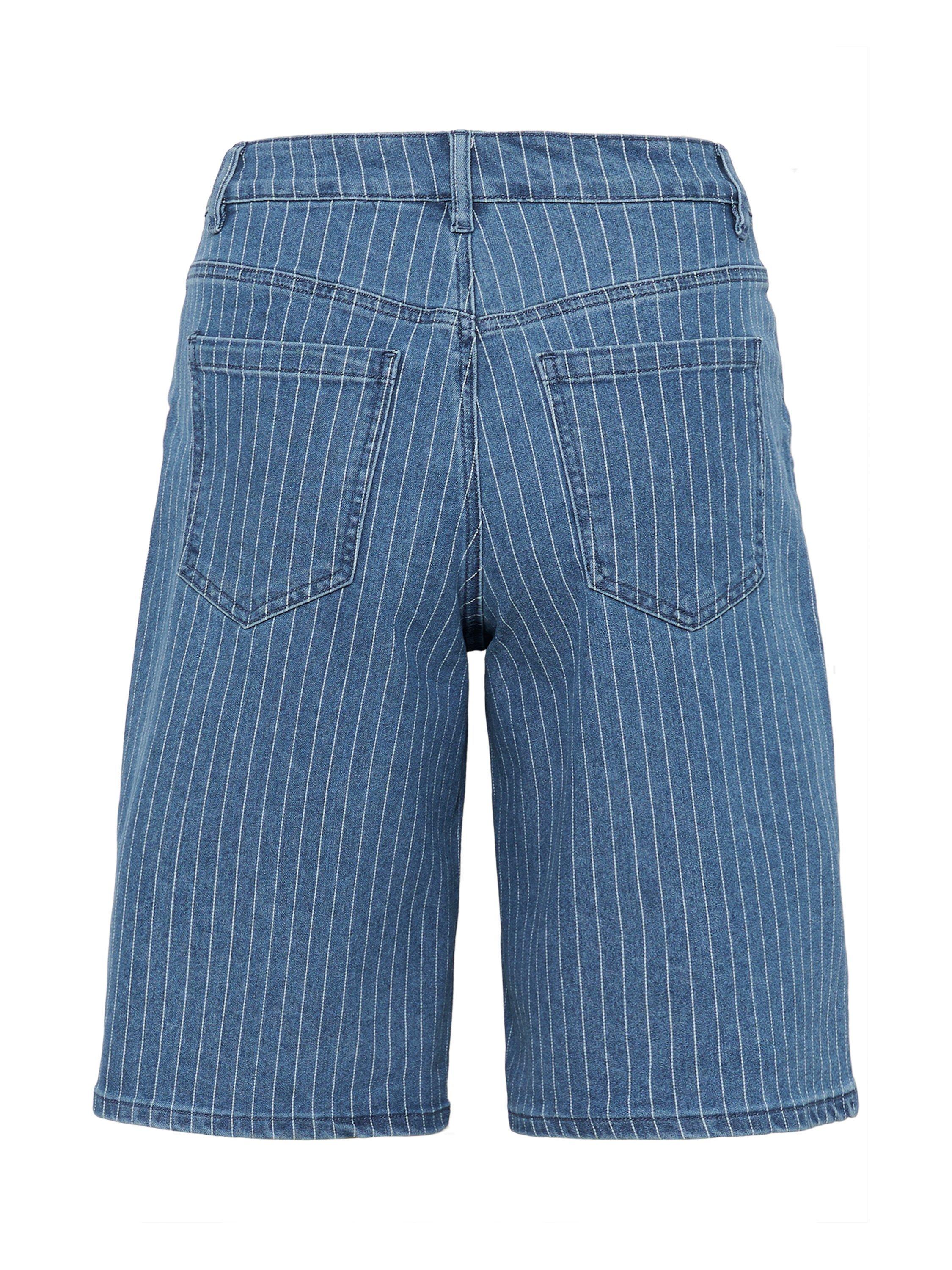 Product image 2 of 2, which shows KAFFE Reece Stripe High Waist Denim Bermuda Shorts, Mid Blue, 8