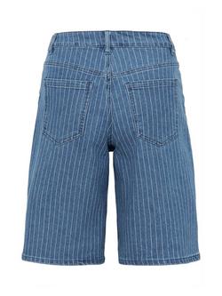 KAFFE Reece Stripe High Waist Denim Bermuda Shorts, Mid Blue - view 2, Mid Blue