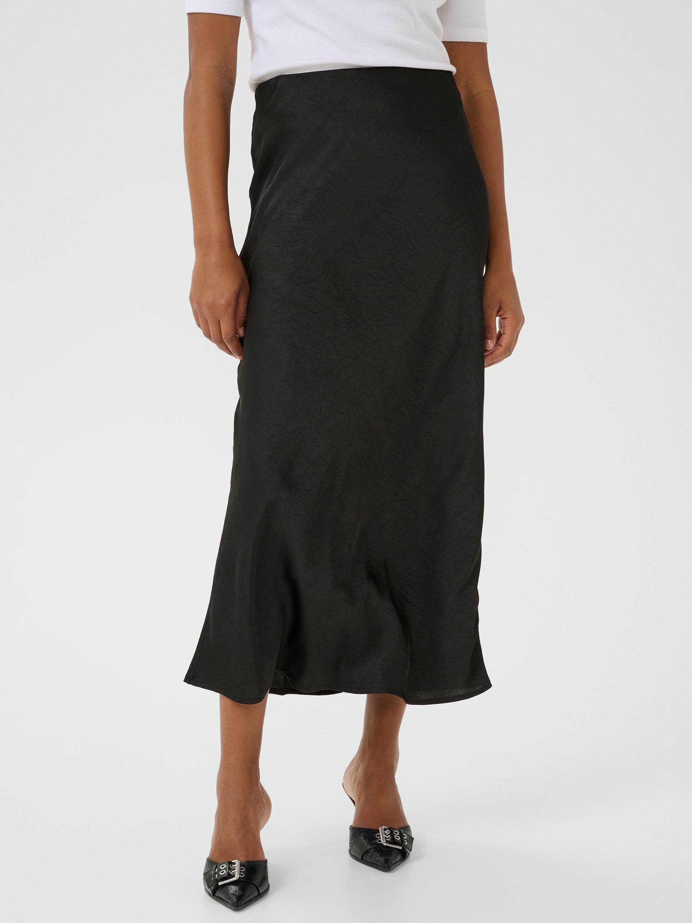 Product image 1 of 5, which shows KAFFE Molly Satin Midi Skirt, Black, 8