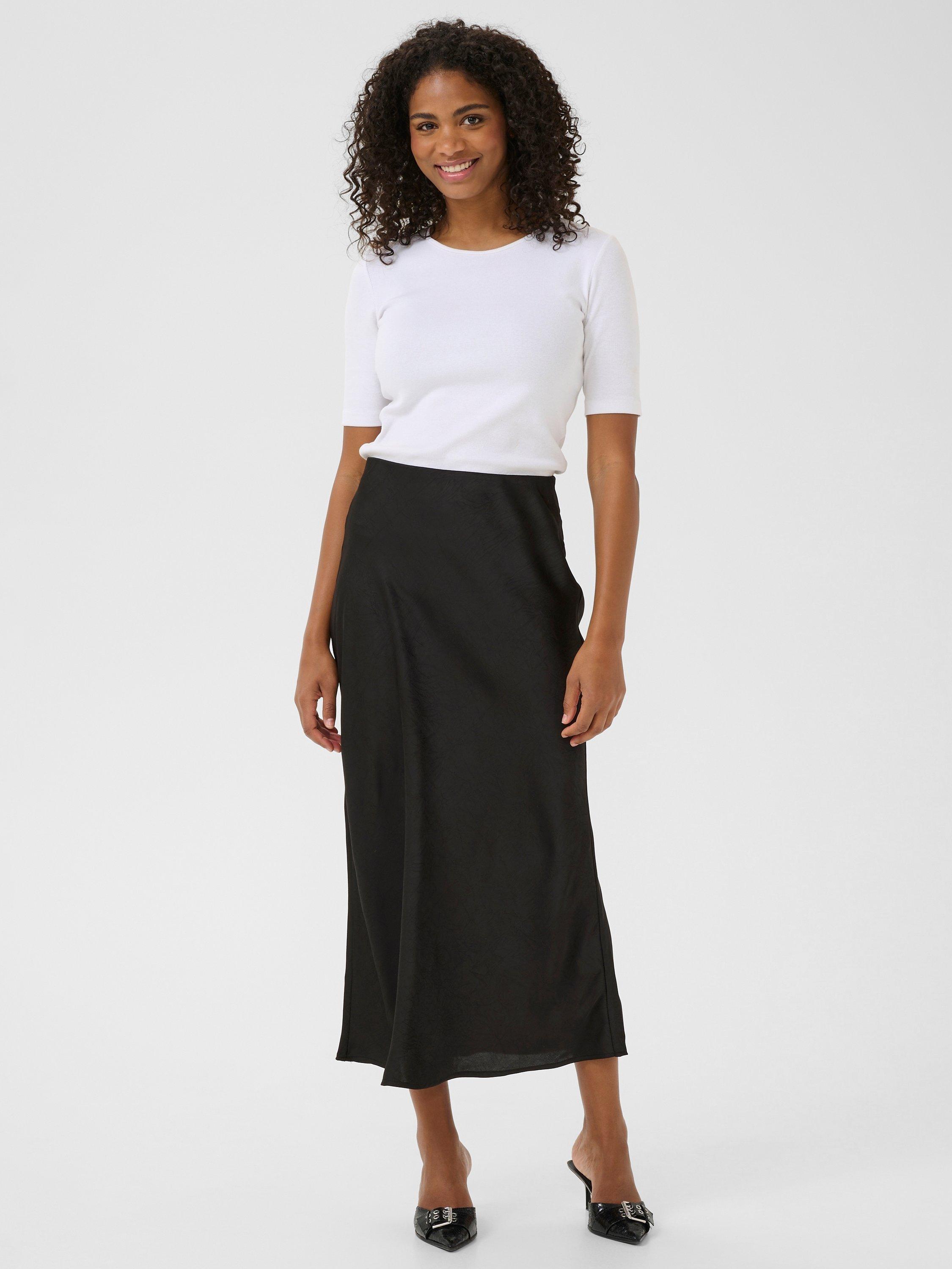 Product image 2 of 5, which shows KAFFE Molly Satin Midi Skirt, Black, 8