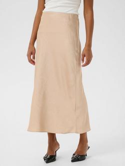 KAFFE Molly Satin Midi Skirt, Beige