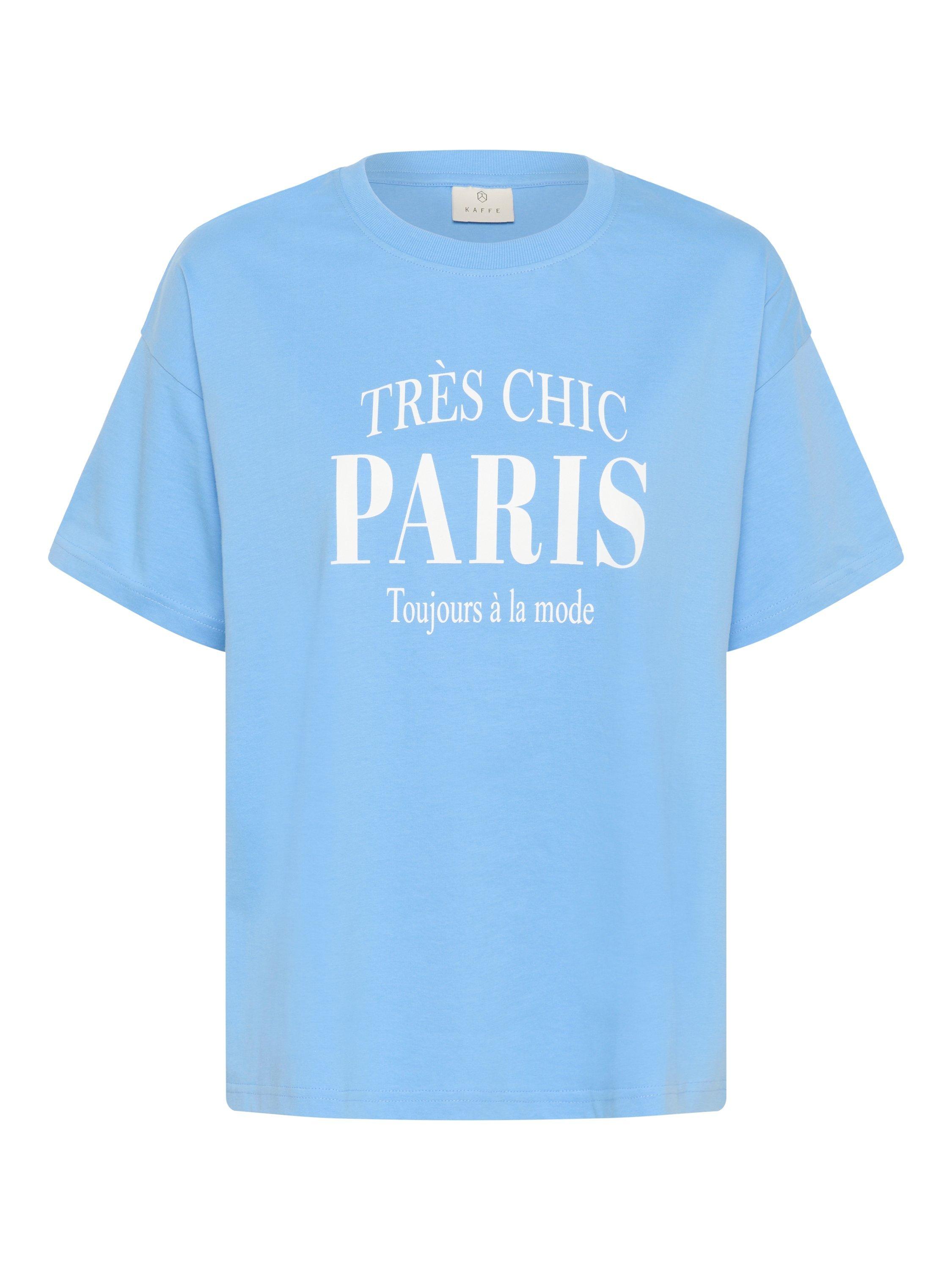 Product image 1 of 2, which shows KAFFE Freja T-Shirt, Mid Blue, XS