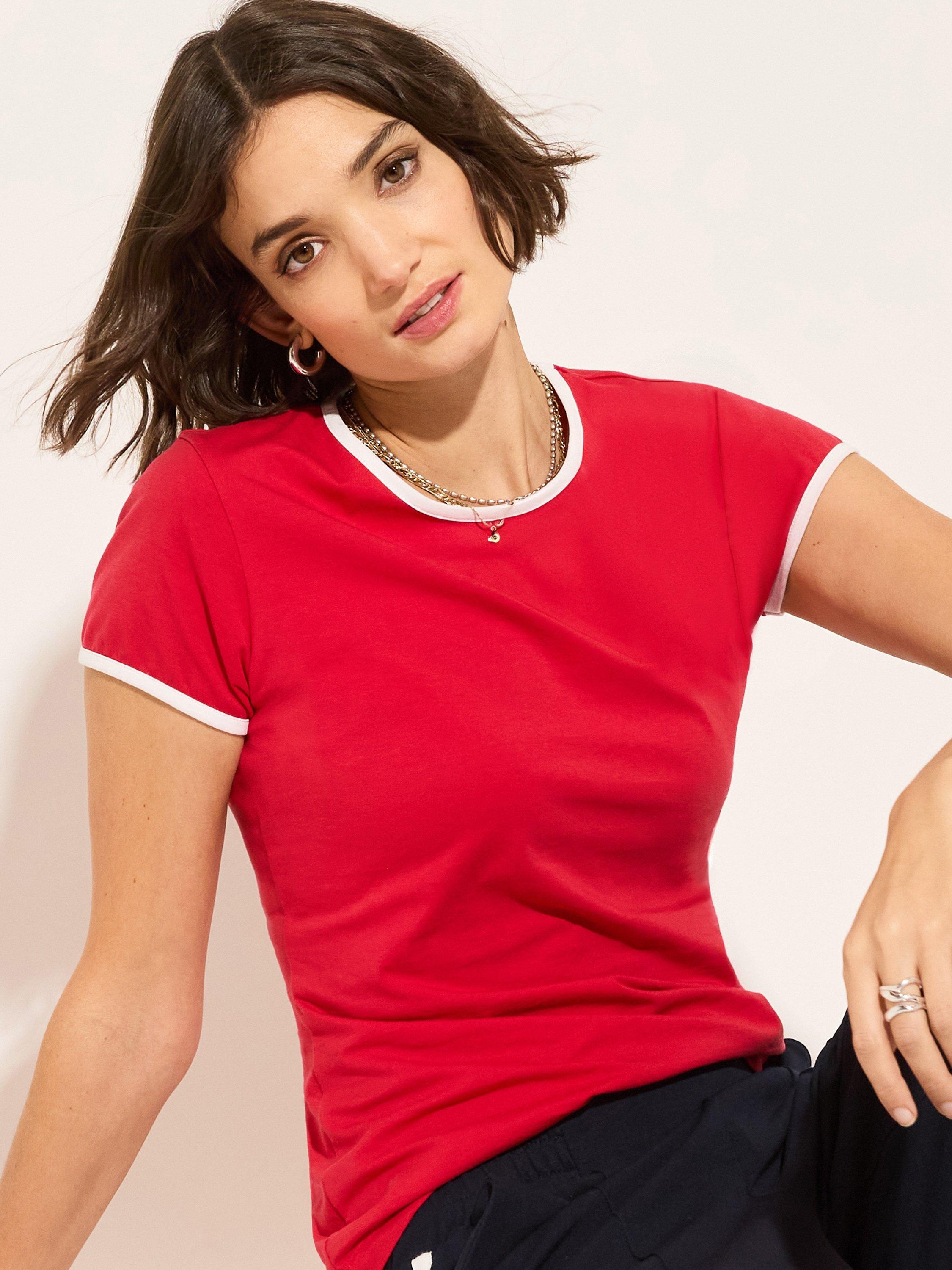 Product image 5 of 5, which shows Baukjen Slim Fit Colour Contrast T-Shirt, Crimson/White, 10