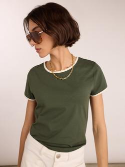 Baukjen Slim Fit Colour Contrast T-Shirt, Khaki/Antique White