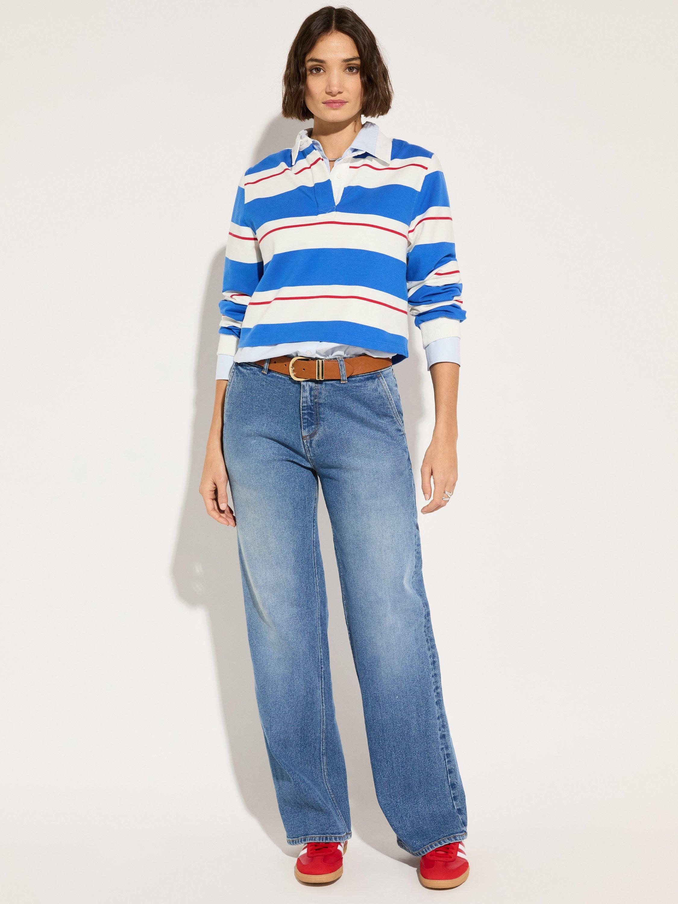 Product image 2 of 4, which shows Baukjen Bluebell Organic Cotton Rich Rugby Top, Azure Blue/Soft Whit, 10