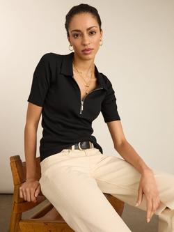 Baukjen Ivy Pure Organic Cotton Zip Collar Top, Caviar Black