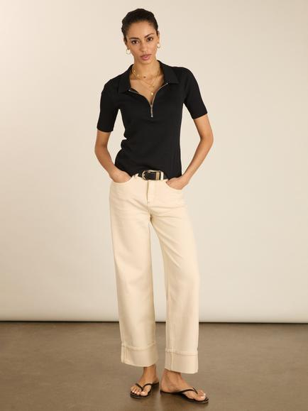Baukjen Ivy Pure Organic Cotton Zip Collar Top - view 2, Caviar Black