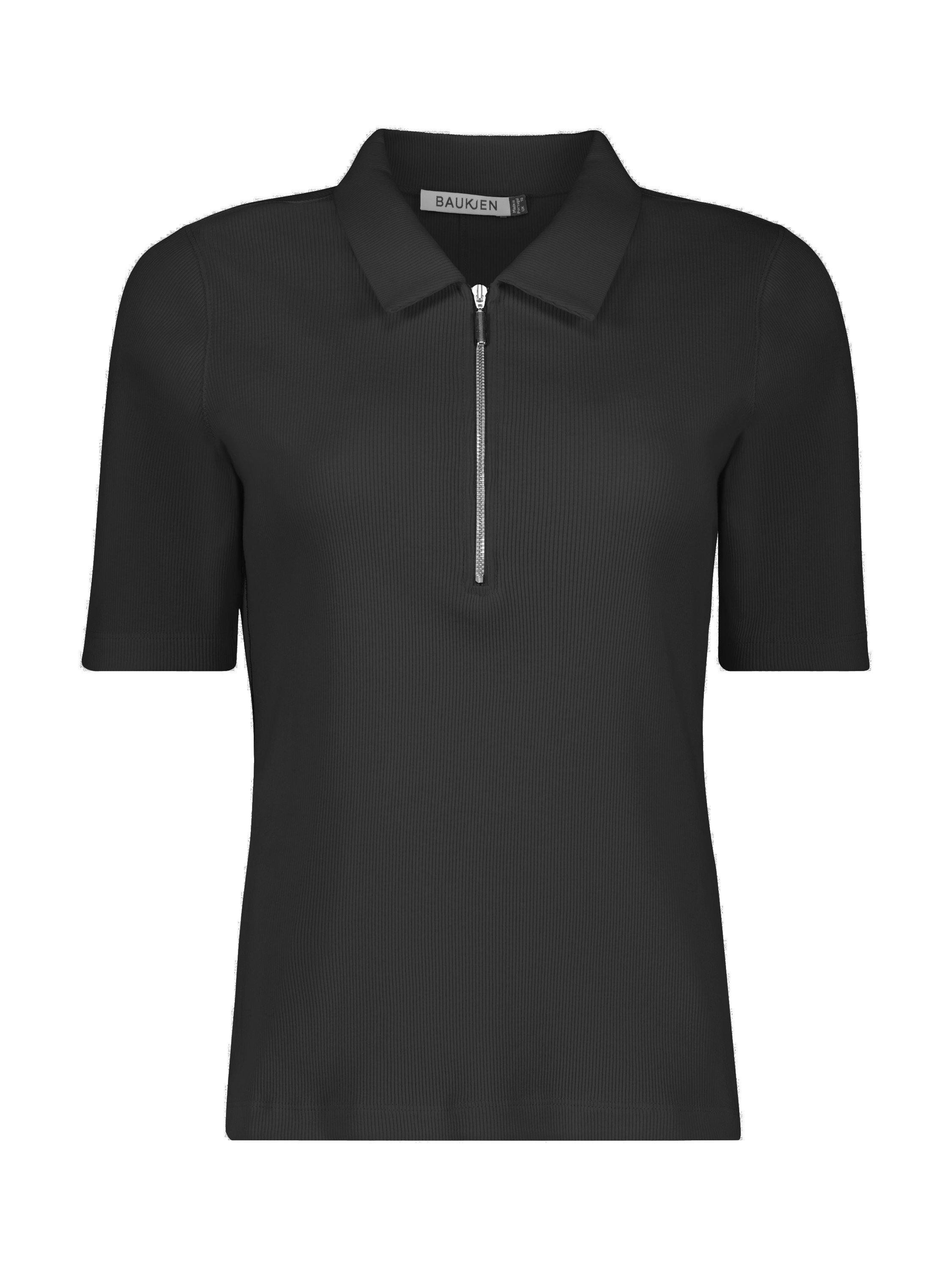Product image 4 of 5, which shows Baukjen Ivy Pure Organic Cotton Zip Collar Top, Caviar Black, 6