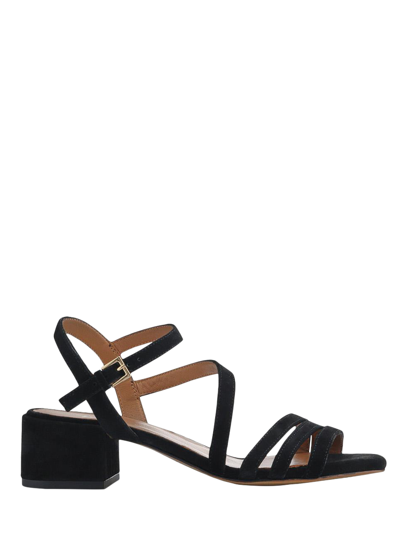 Product image 1 of 5, which shows Jones Bootmaker Ginette 2 Wide Fit Leather Heeled Strappy Sandals, Black, 3W