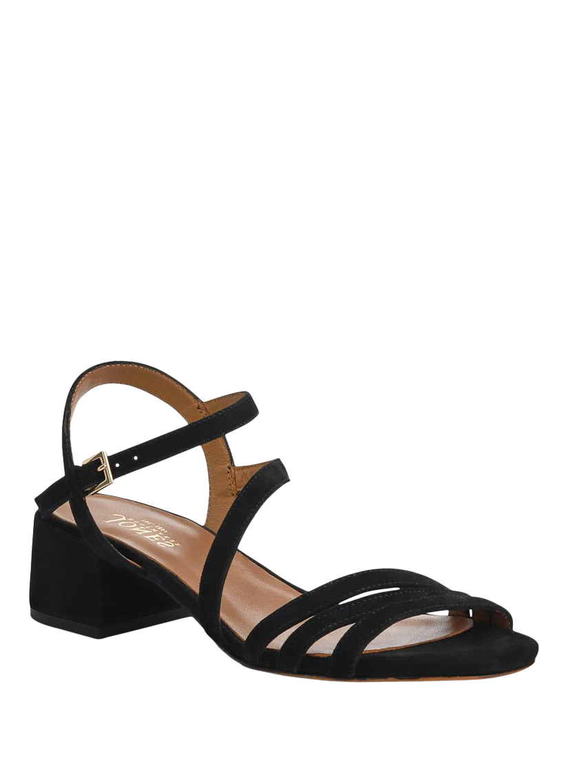 Product image 2 of 5, which shows Jones Bootmaker Ginette 2 Wide Fit Leather Heeled Strappy Sandals, Black, 3W