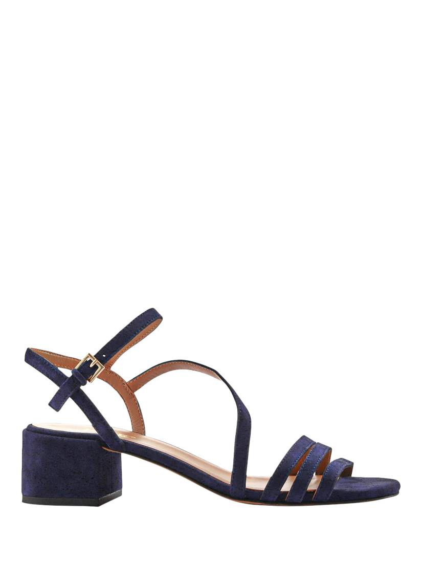 Product image 1 of 4, which shows Jones Bootmaker Ginette 2 Wide Fit Leather Heeled Strappy Sandals, Navy, 3W
