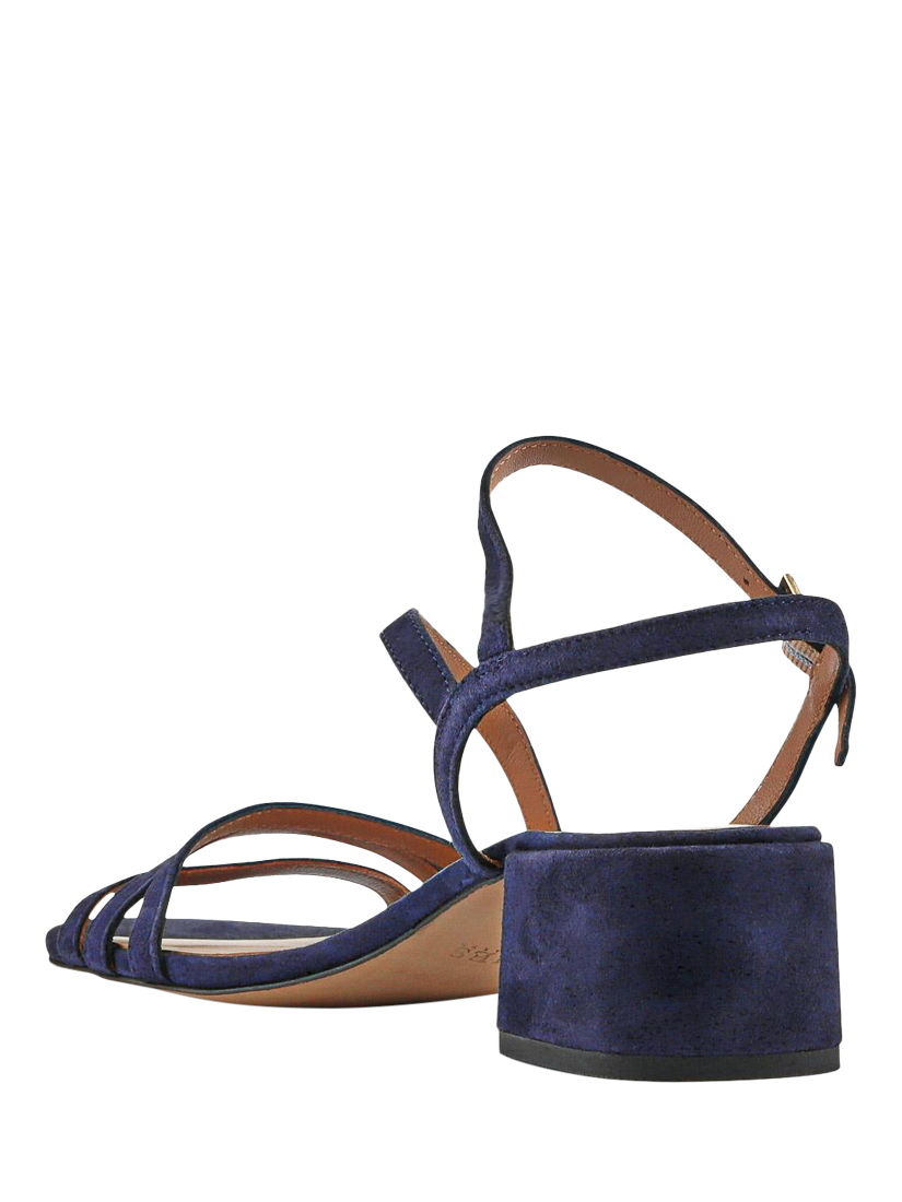 Product image 2 of 4, which shows Jones Bootmaker Ginette 2 Wide Fit Leather Heeled Strappy Sandals, Navy, 3W