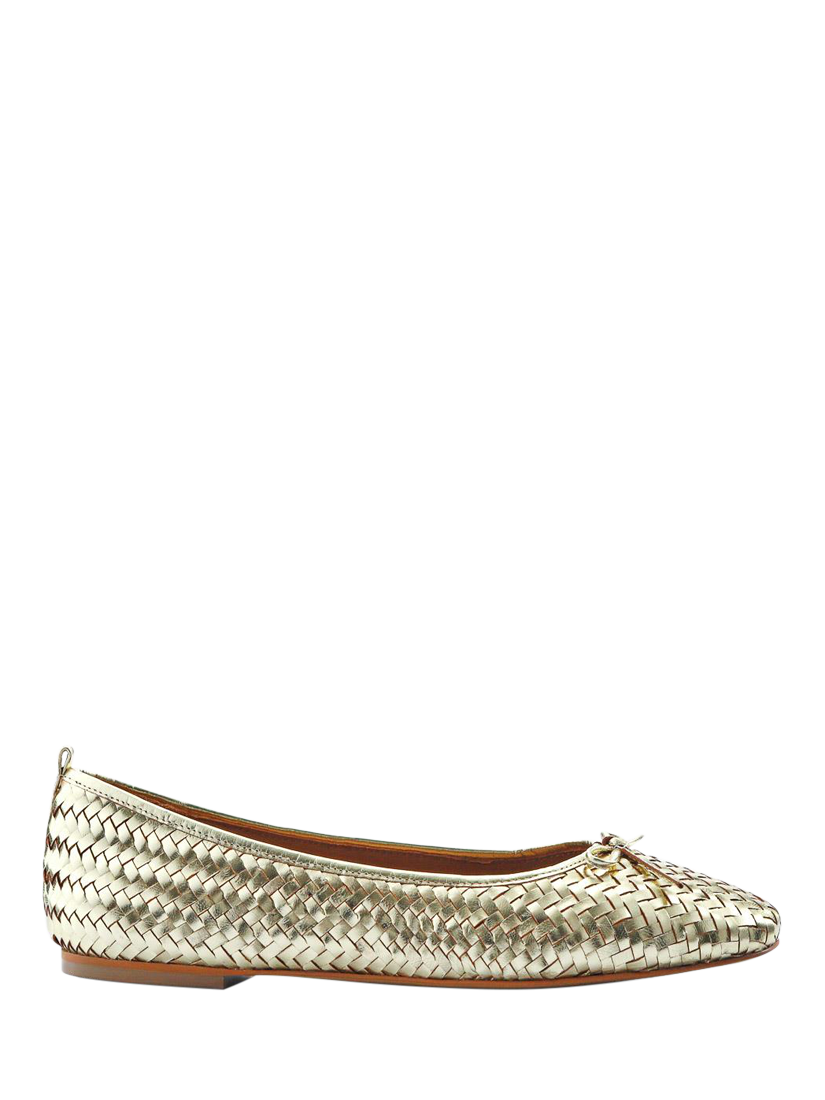 Product image 1 of 5, which shows Jones Bootmaker Stephanie Leather Woven Ballerina Pumps, Gold, 3