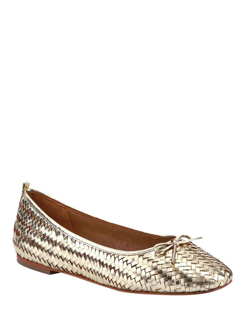 Product image 2 of 5, which shows Jones Bootmaker Stephanie Leather Woven Ballerina Pumps, Gold, 3