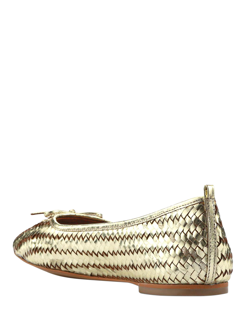 Product image 3 of 5, which shows Jones Bootmaker Stephanie Leather Woven Ballerina Pumps, Gold, 3