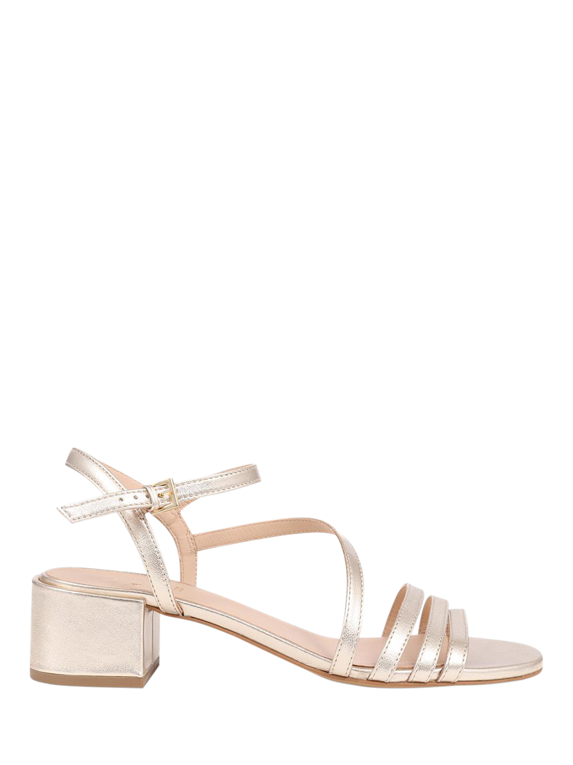 Product image 1 of 5, which shows Jones Bootmaker Ginette 2 Wide Fit Leather Heeled Strappy Sandals, Gold, 3W