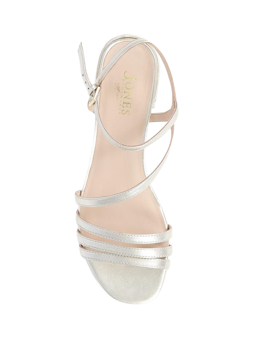 Product image 3 of 5, which shows Jones Bootmaker Ginette 2 Wide Fit Leather Heeled Strappy Sandals, Gold, 3W