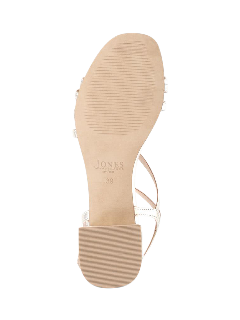 Product image 5 of 5, which shows Jones Bootmaker Ginette 2 Wide Fit Leather Heeled Strappy Sandals, Gold, 3W