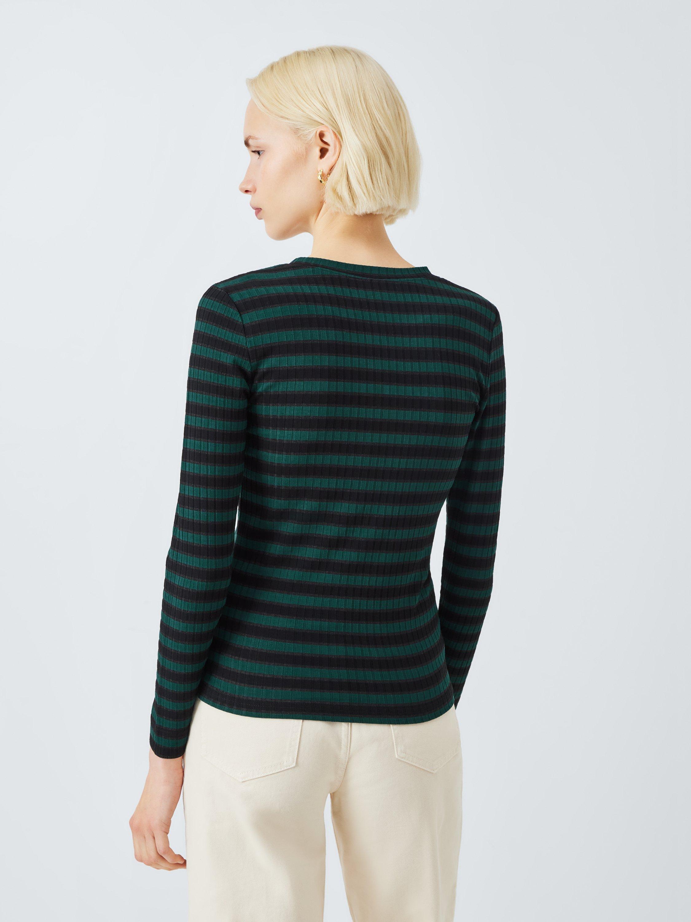 Product image 2 of 6, which shows AND/OR Glitter Stripe Long Sleeve Top, Green/Black, 6