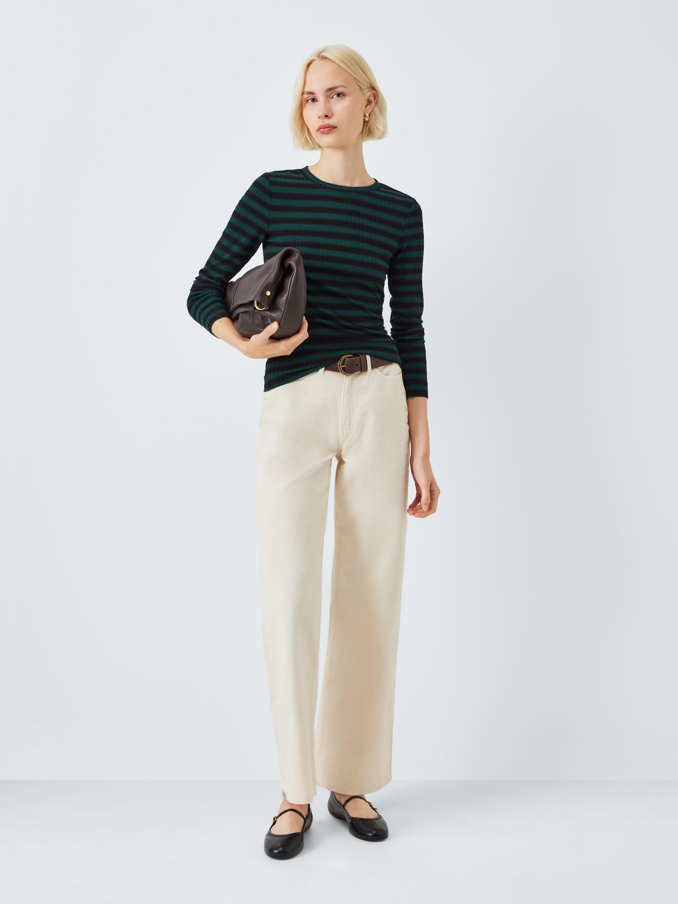 Product image 3 of 6, which shows AND/OR Glitter Stripe Long Sleeve Top, Green/Black, 6