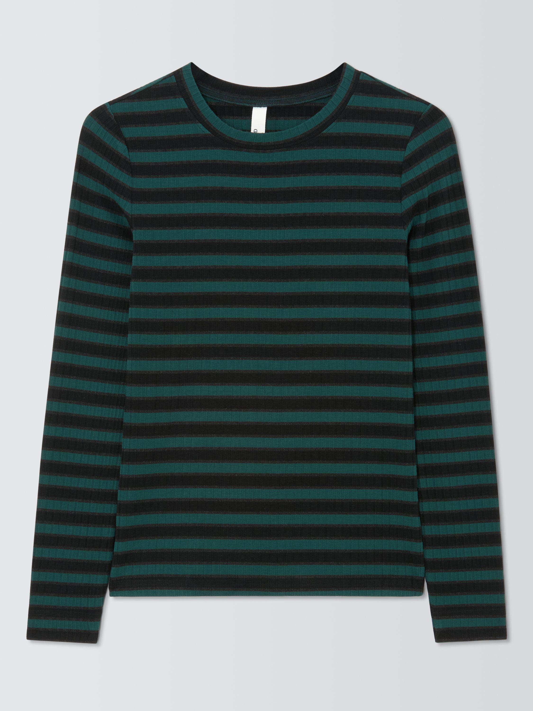 Product image 4 of 6, which shows AND/OR Glitter Stripe Long Sleeve Top, Green/Black, 6