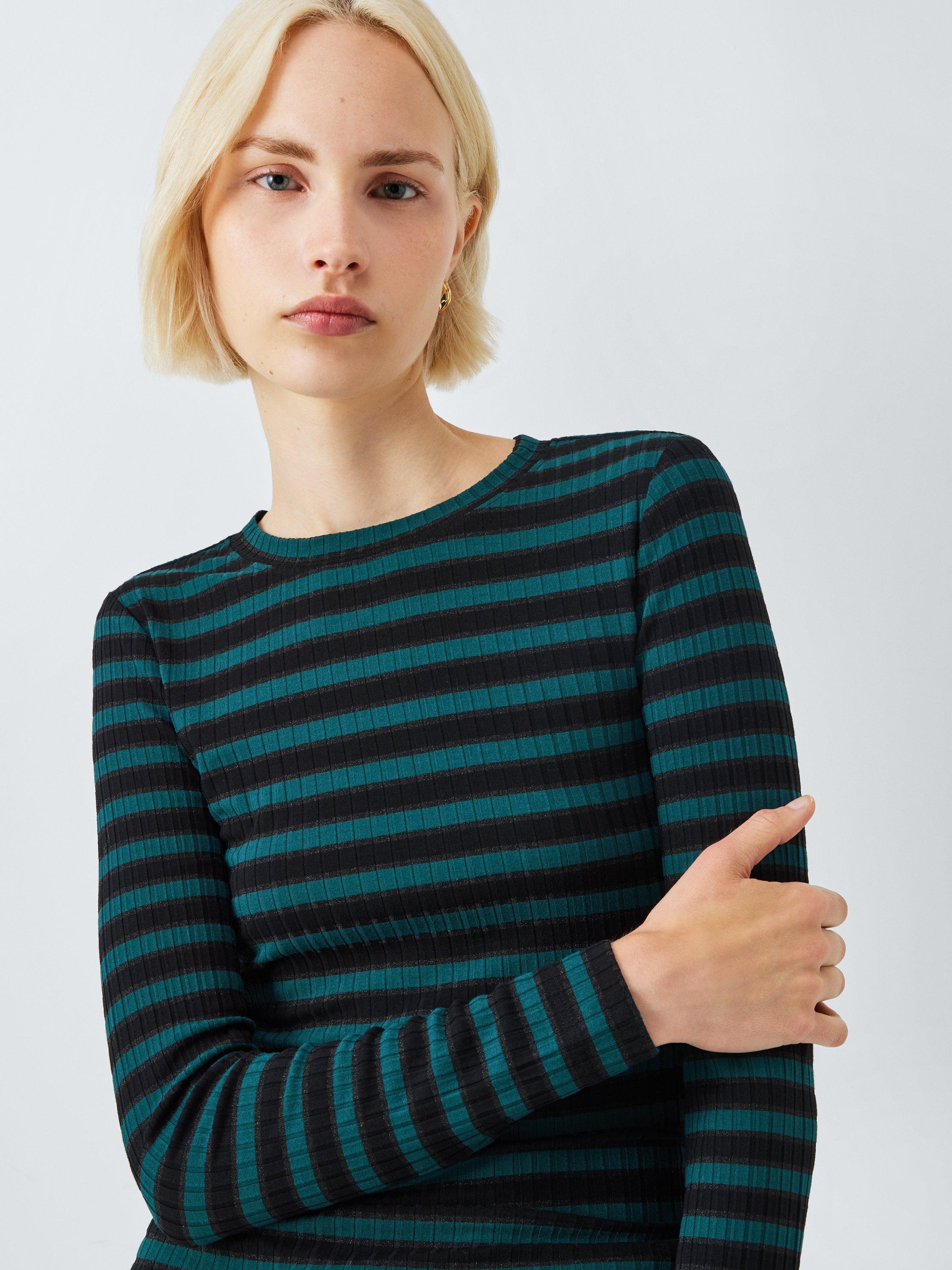 Product image 5 of 6, which shows AND/OR Glitter Stripe Long Sleeve Top, Green/Black, 6