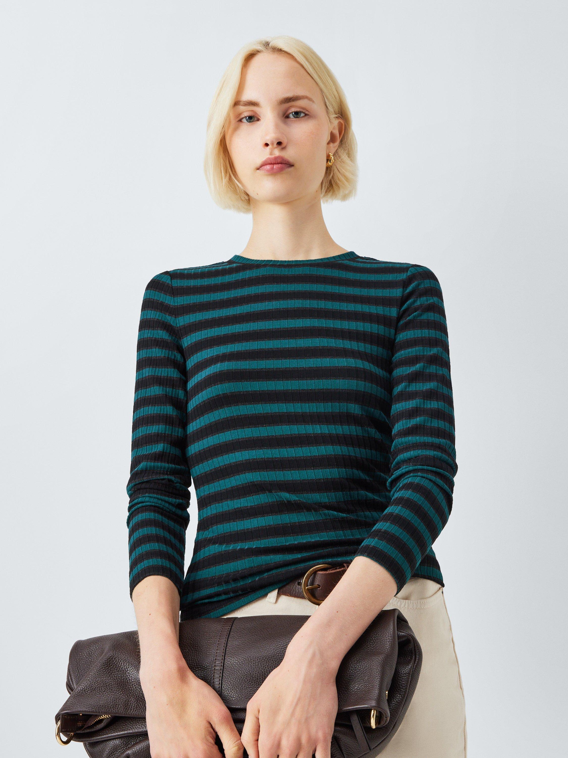 Product image 6 of 6, which shows AND/OR Glitter Stripe Long Sleeve Top, Green/Black, 6