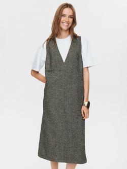 Numph Avey Herringbone Pinafore Dress, Taupe, Taupe